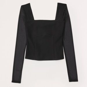 Abercrombie & Fitch Black Mesh Sleeve Top